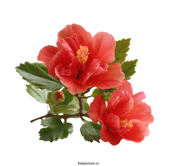[Transparent Background PNG]Close-up of Vibrant Coral Hibiscus Blossoms