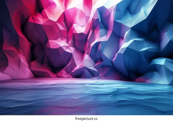 Pink and blue polygonal crystal cave