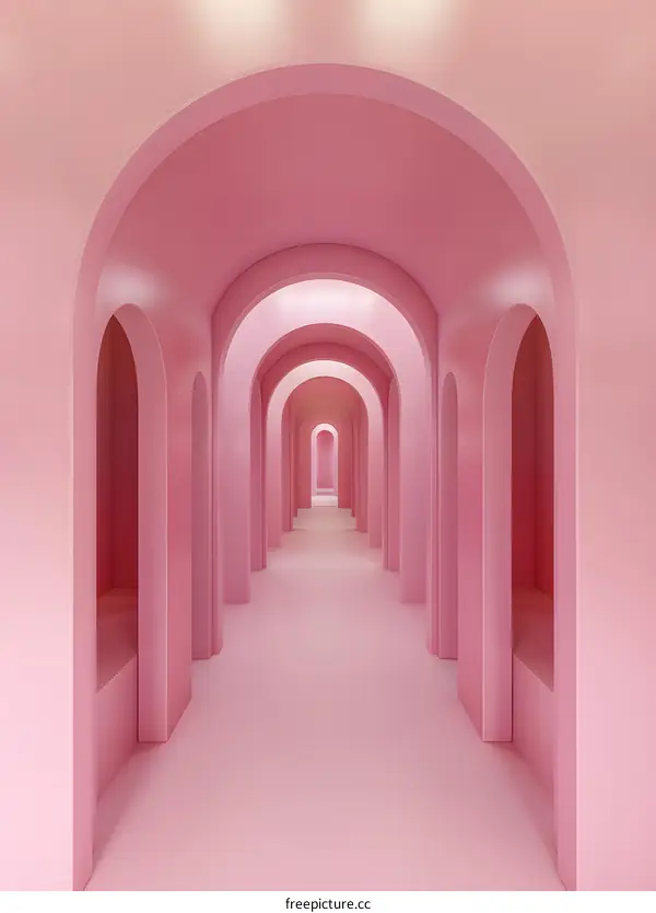 Pink Archway Corridor Minimalist Interior Design