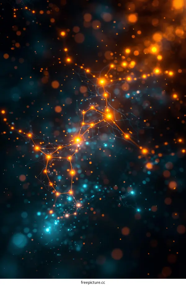 Blue and orange glowing neural network