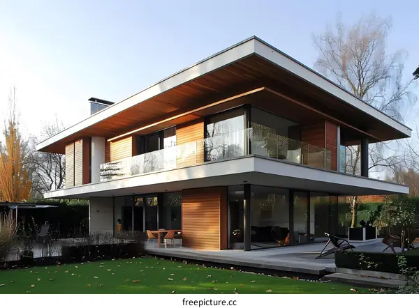 Modern House with Large Windows and Wood Siding