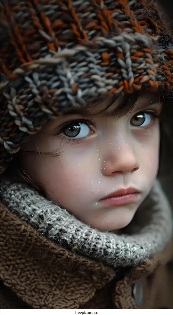 A boy wearing a brown knitted hat