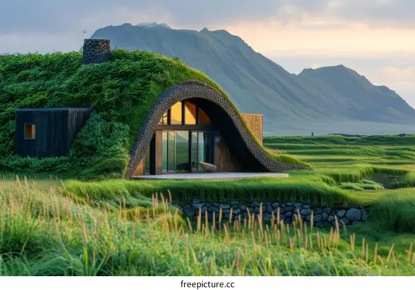 Amazing grass roof house in harmony with Icelandic nature