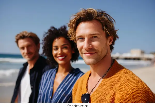 Beach Friends Portrait Three People
