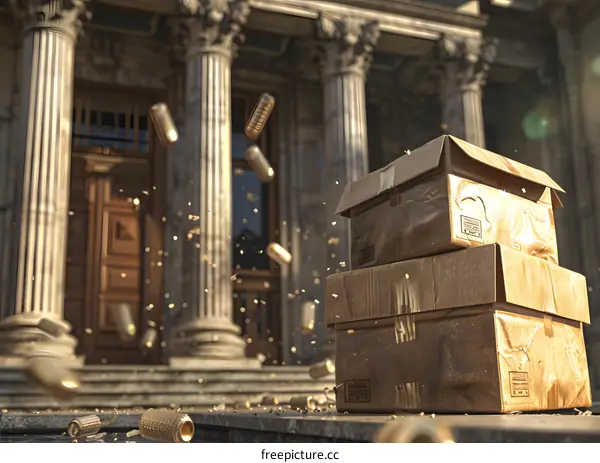 Golden Cartons With Building Background