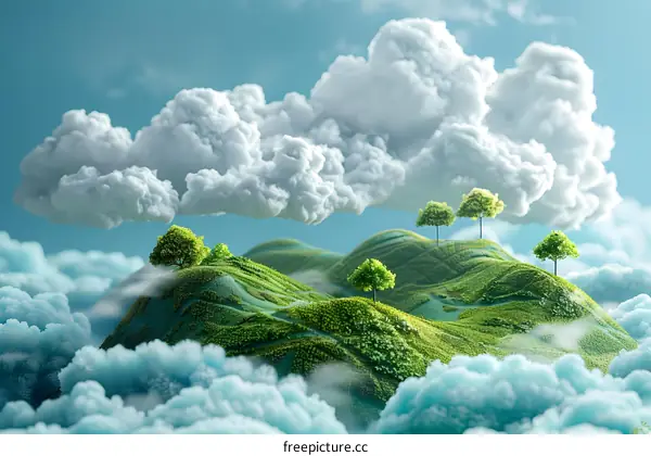 Green hills and blue sky with clouds