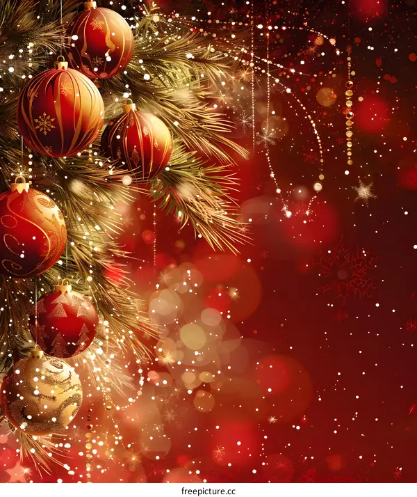 Christmas Tree With Red And Gold Ornaments