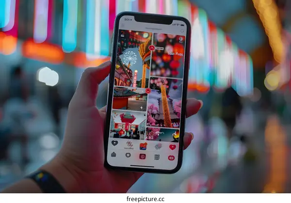 Person Holding Smartphone with Photos of Asian City Lights