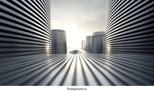 Futuristic metal tunnel with glowing end