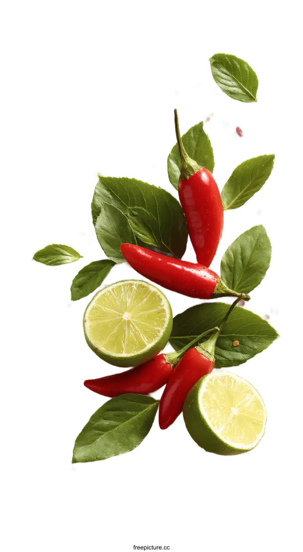 [Transparent Background PNG]Spicy Lime and Chili Peppers Food Photography