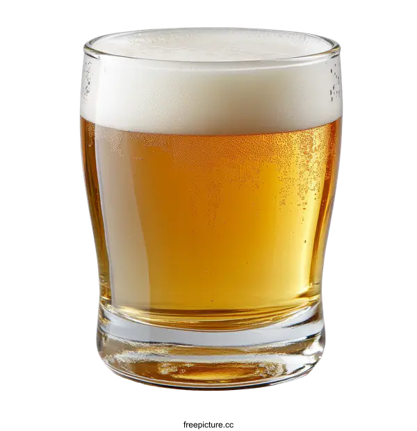 [Transparent Background PNG]A Glass of Light Beer with Frothy Head