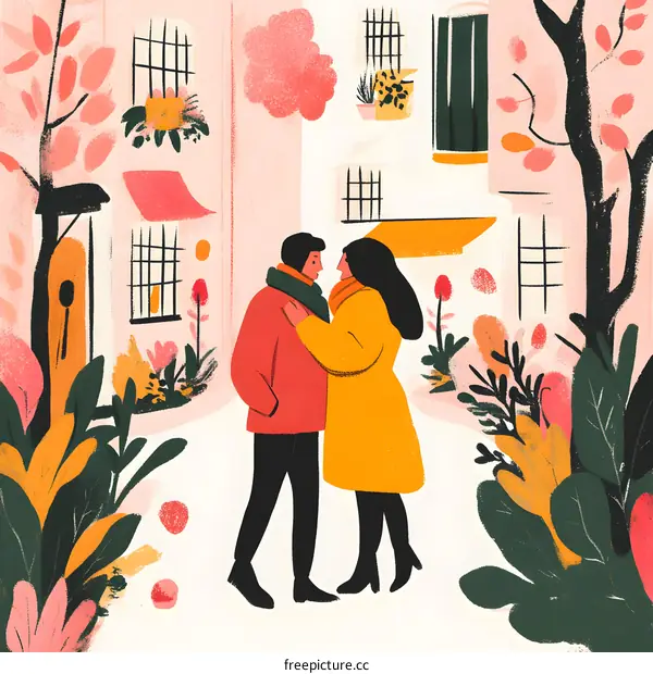 Couple Walking In A City Street Illustration