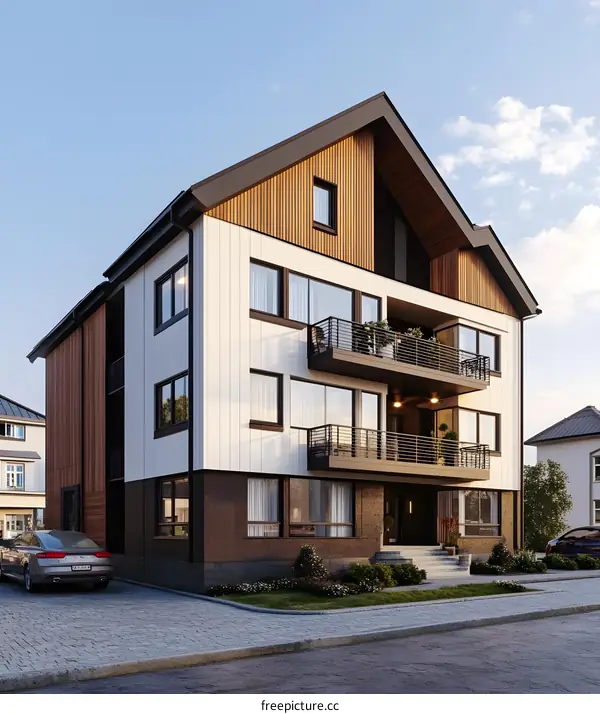 Modern House With Wooden Siding and Balconies
