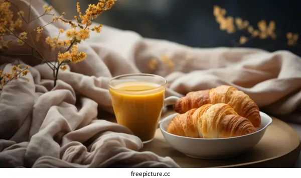 Indulge in a Wholesome Morning Treat: Croissants with Orange Juice
