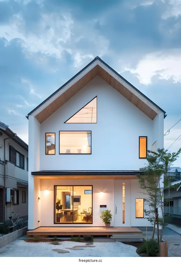Modern White House with a Triangular Window