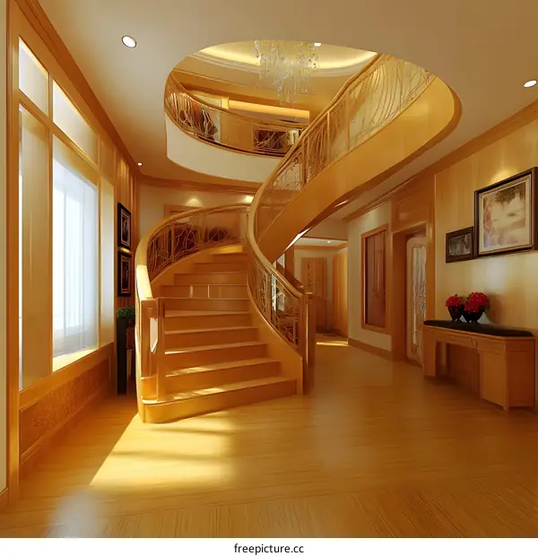 Modern Wooden Staircase Design with Glass Railing