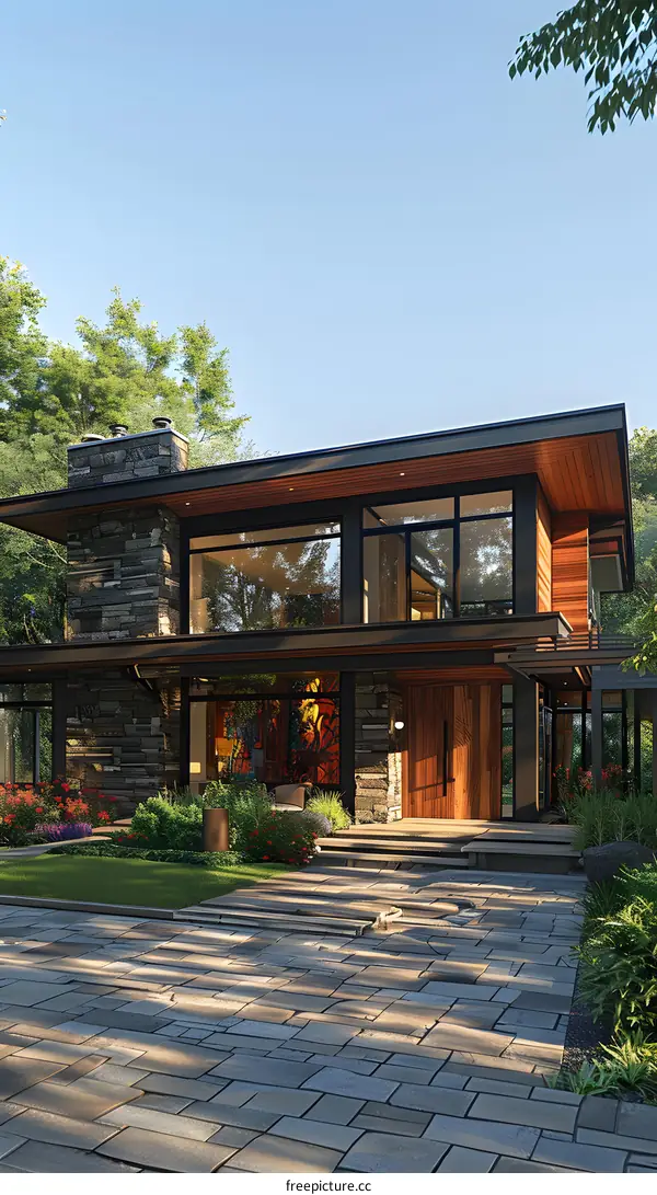 The modern house has a unique design