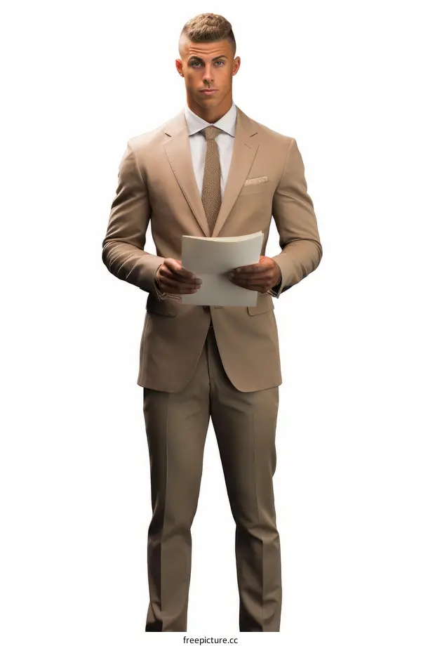 Young professional man in a suit holding a document