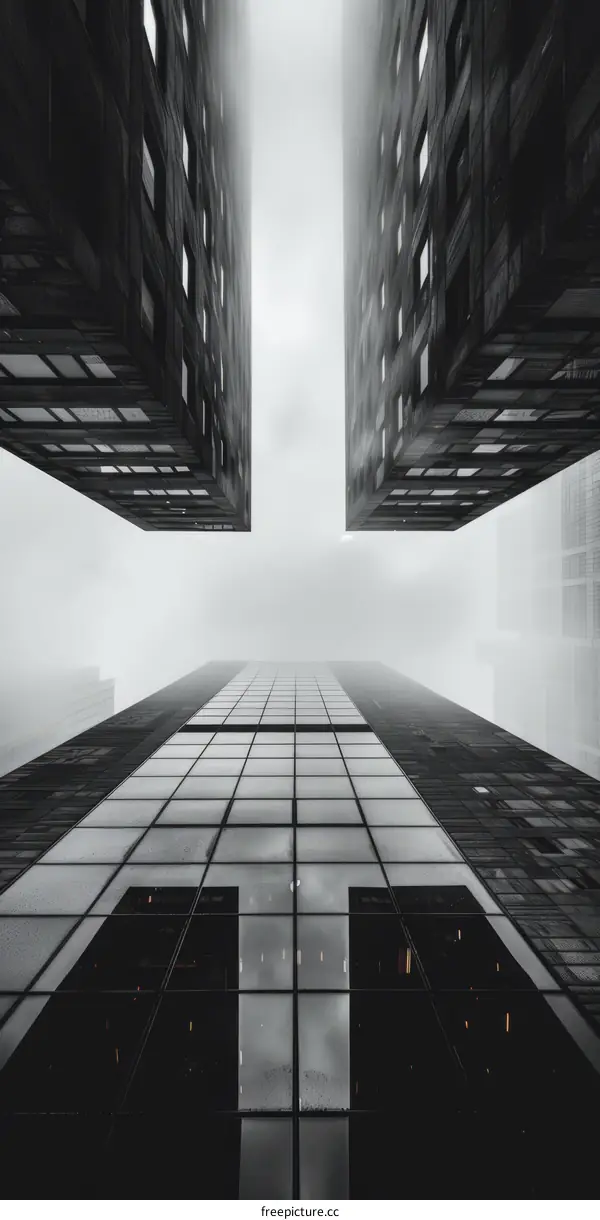 Urban skyscrapers reflecting in the sky