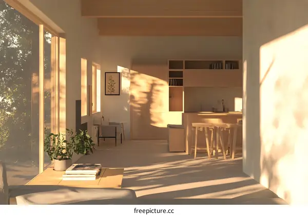 Minimalist Modern Kitchen Interior Design With Sunlight And Plants