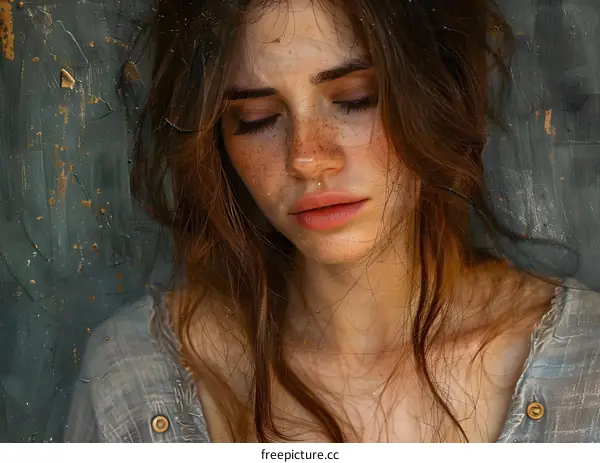 portrait of a beautiful young woman with freckles and brown hair