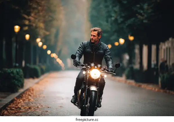 Man Riding a Motorcycle on a City Street