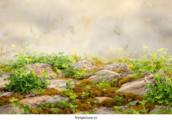 Green Moss on Stones With Blurred Background