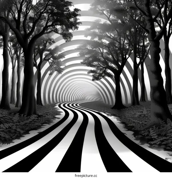 Black and white striped tunnel in the forest
