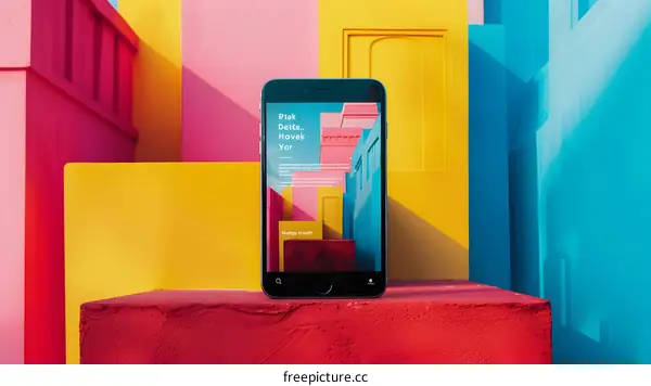 Phone Displaying Colorful Abstract Building Design