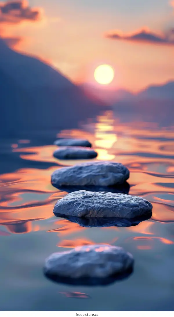Harmonious Stepping Stones in Sunset Water