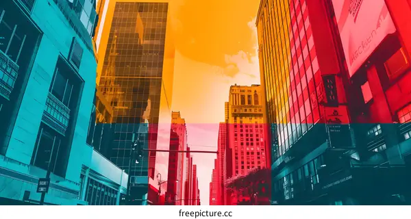 Downtown Cityscape with Bright Color