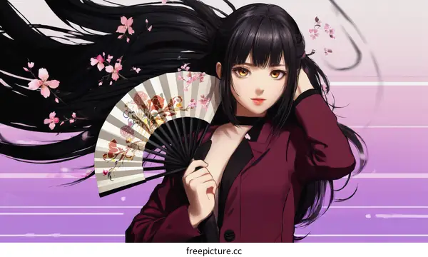 Asian Girl with a Fan Illustration