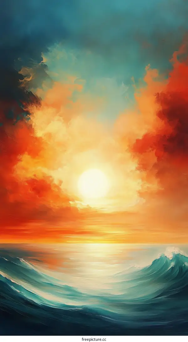 Colorful Sunset Over the Ocean Illustration