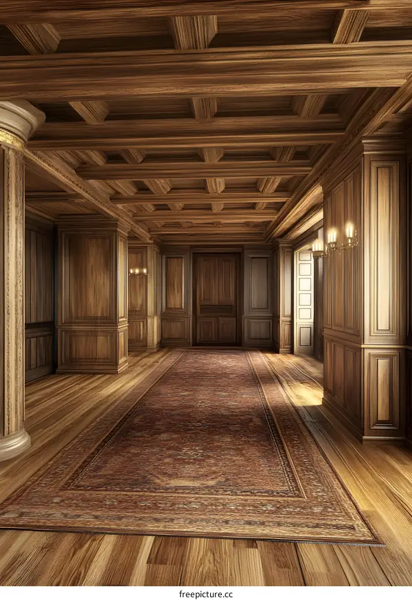 Classic Wood Paneling Hallway Interior Design
