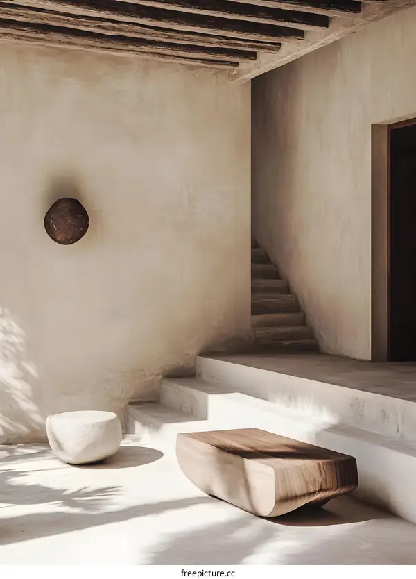 Minimalist Interior Design with Stone and Wood Furniture