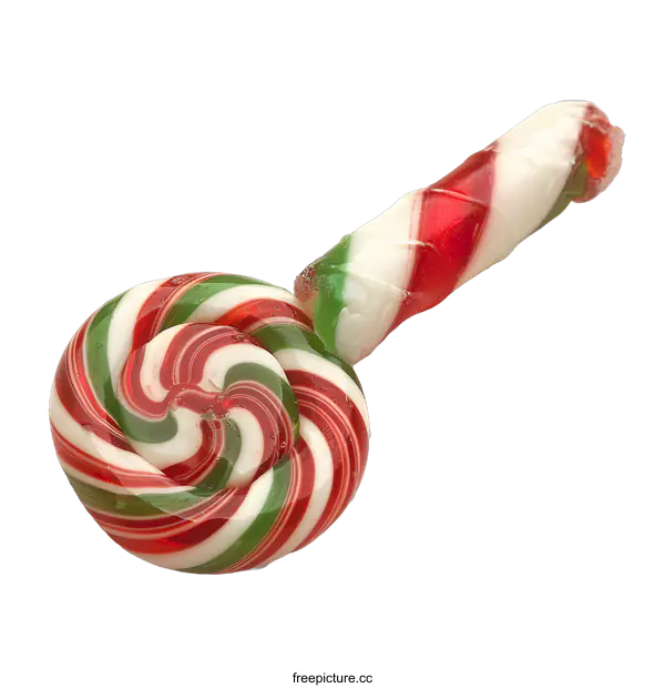 [Transparent Background PNG]Red Green Swirl Candy Cane Isolated On White