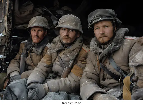 three soldiers in the snow