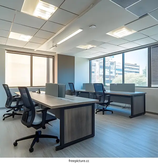 Modern Office Interior Design with Desks and Windows