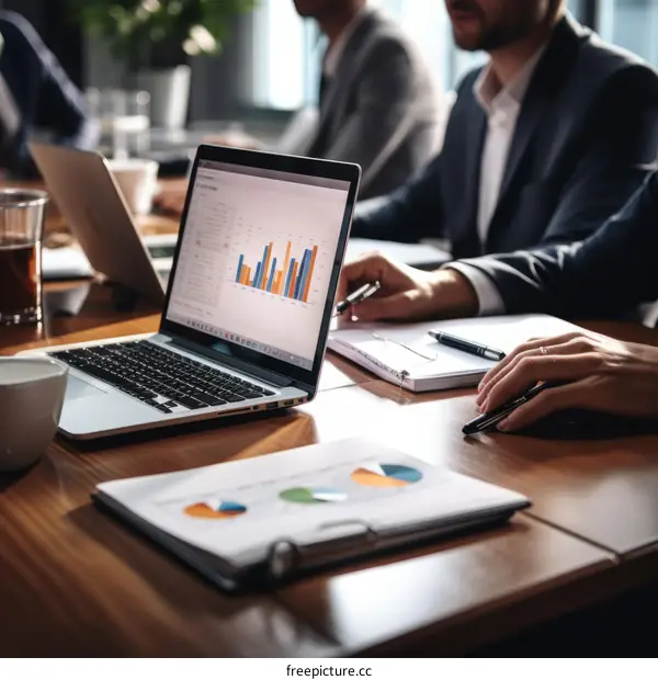 Business meeting with people discussing charts and graphs during a presentation