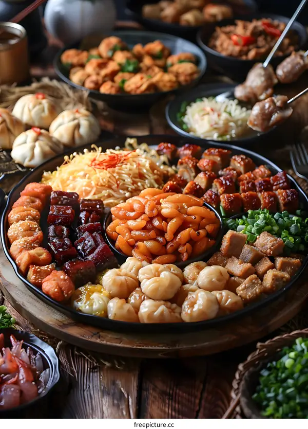 A delicious and healthy meal with pork, shrimp, and vegetables