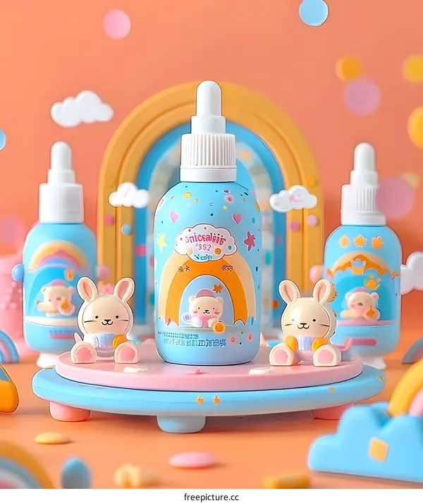 Cartoon Bottle Design with Colorful Background