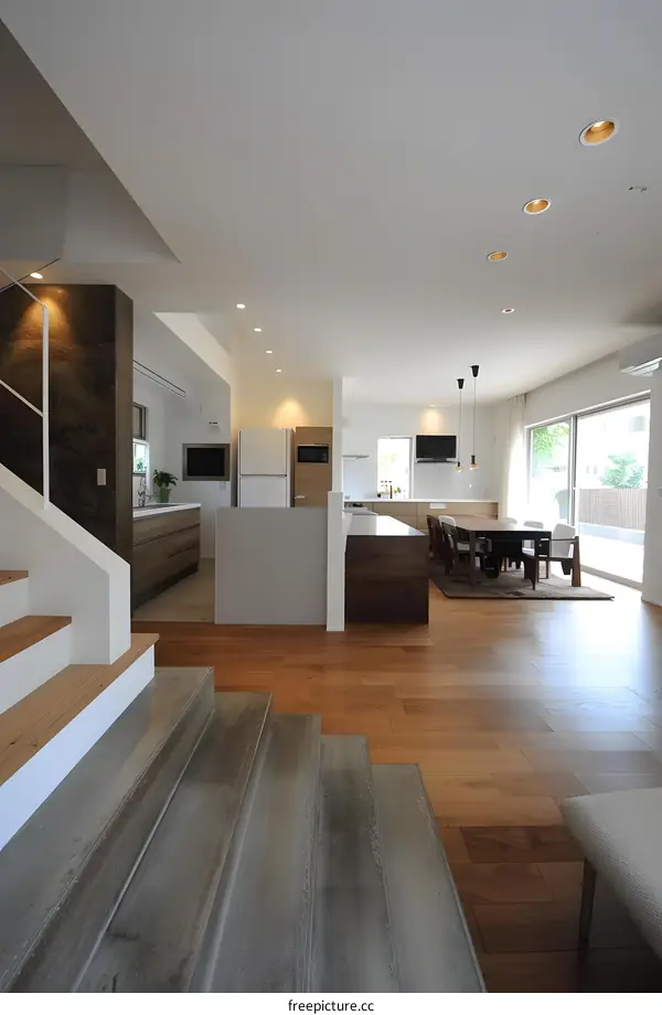 Modern House Interior Design With Wooden Floor And Stairs