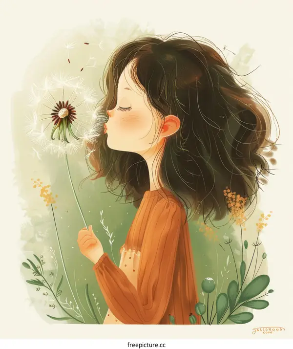 Girl Blowing Dandelion Seeds