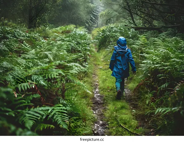 A Child Walking Alone on a Forest Path