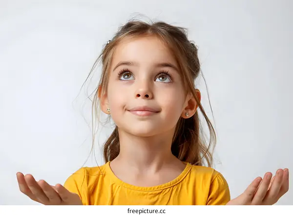 Little girl looking up with hands outstretched