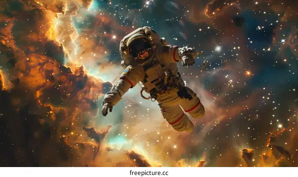 Astronaut in a spacesuit floating in the vastness of space