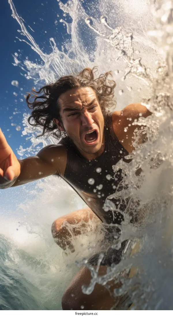 Surfer rides a big wave