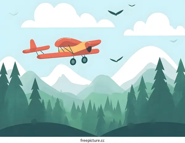 Vintage Airplane Flying Over Mountain Landscape