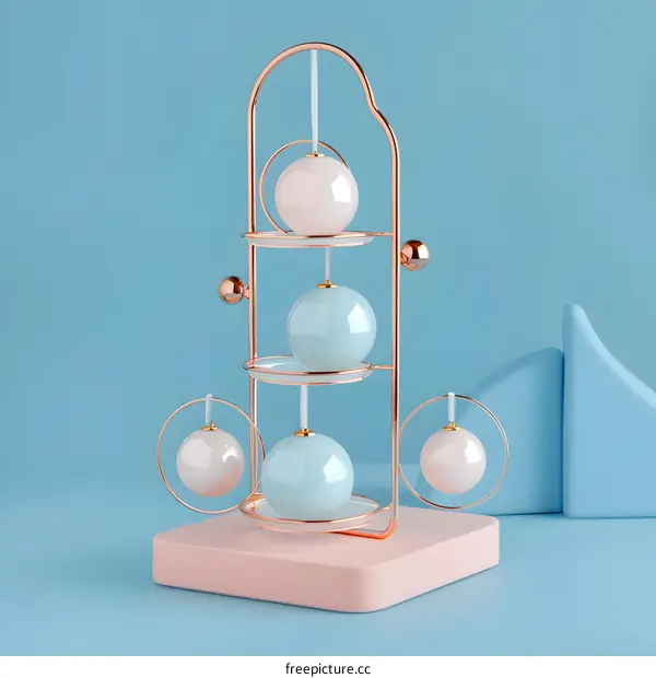 Abstract 3D Render of Metal Stand with Colorful Balls
