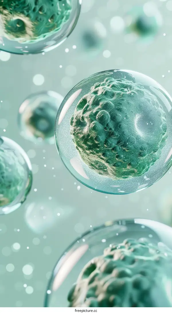 Green Single-Cell Organism Floating in Water